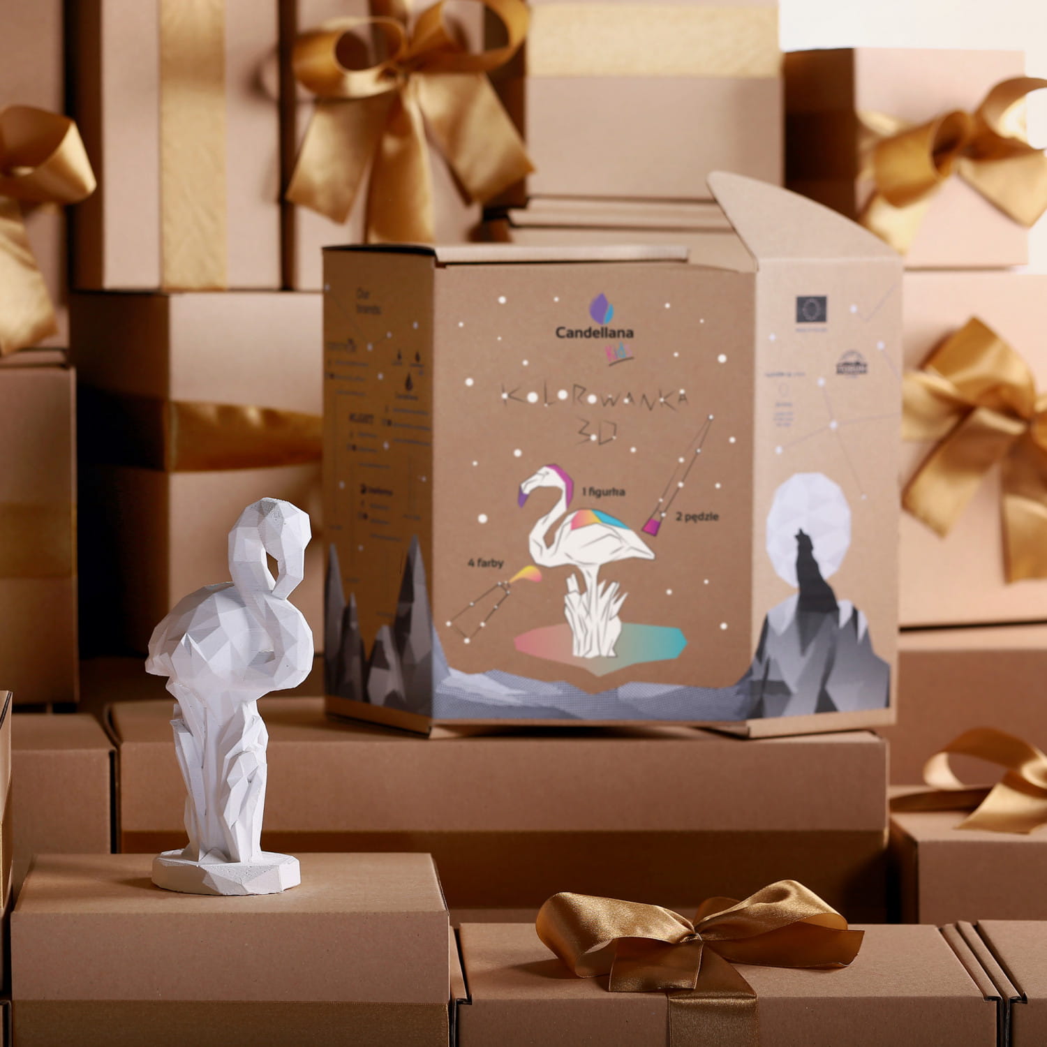 Kolorowanka 3D w kształcie flaminga z kartonami