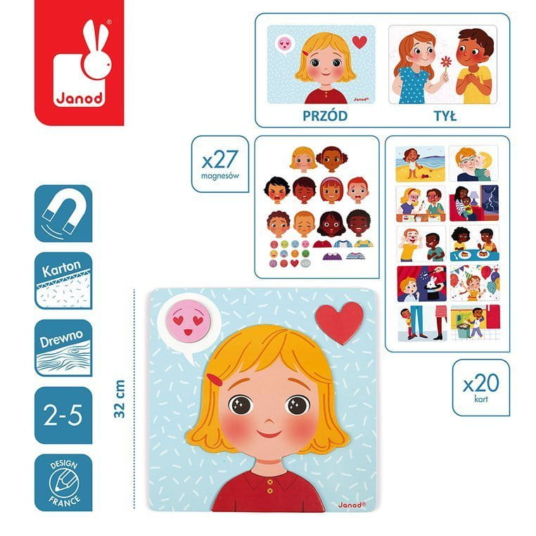 Magnetyczna układanka emocje z buźkami dzieci prezentującymi różne uczucia