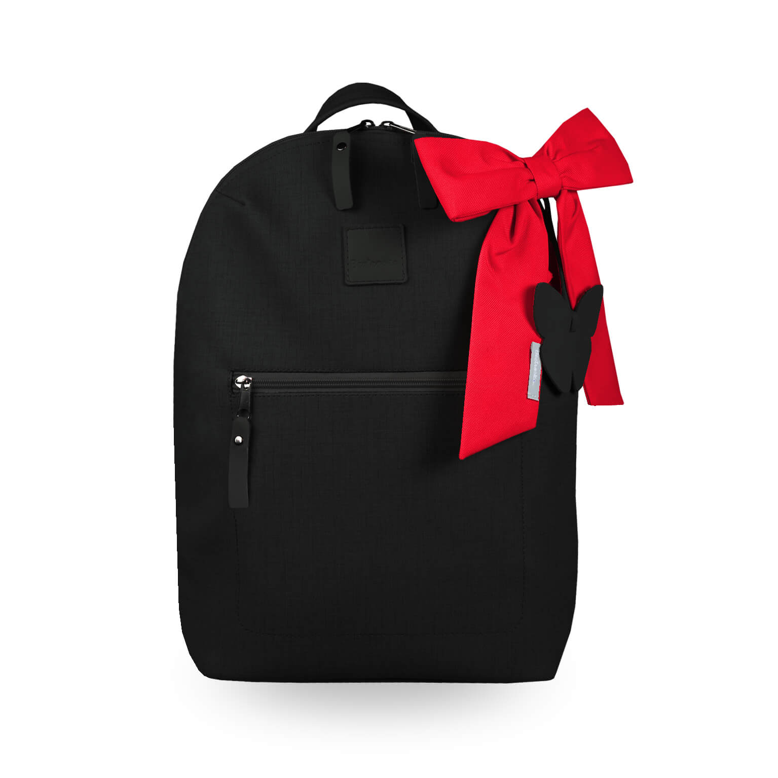 Czarny, klasyczny plecak z czerwoną kokardą