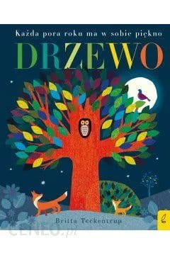 Brązowe drzewo z różnokolorowymi liśćmi i dziuplą w której siedzi sowa - okładka książki