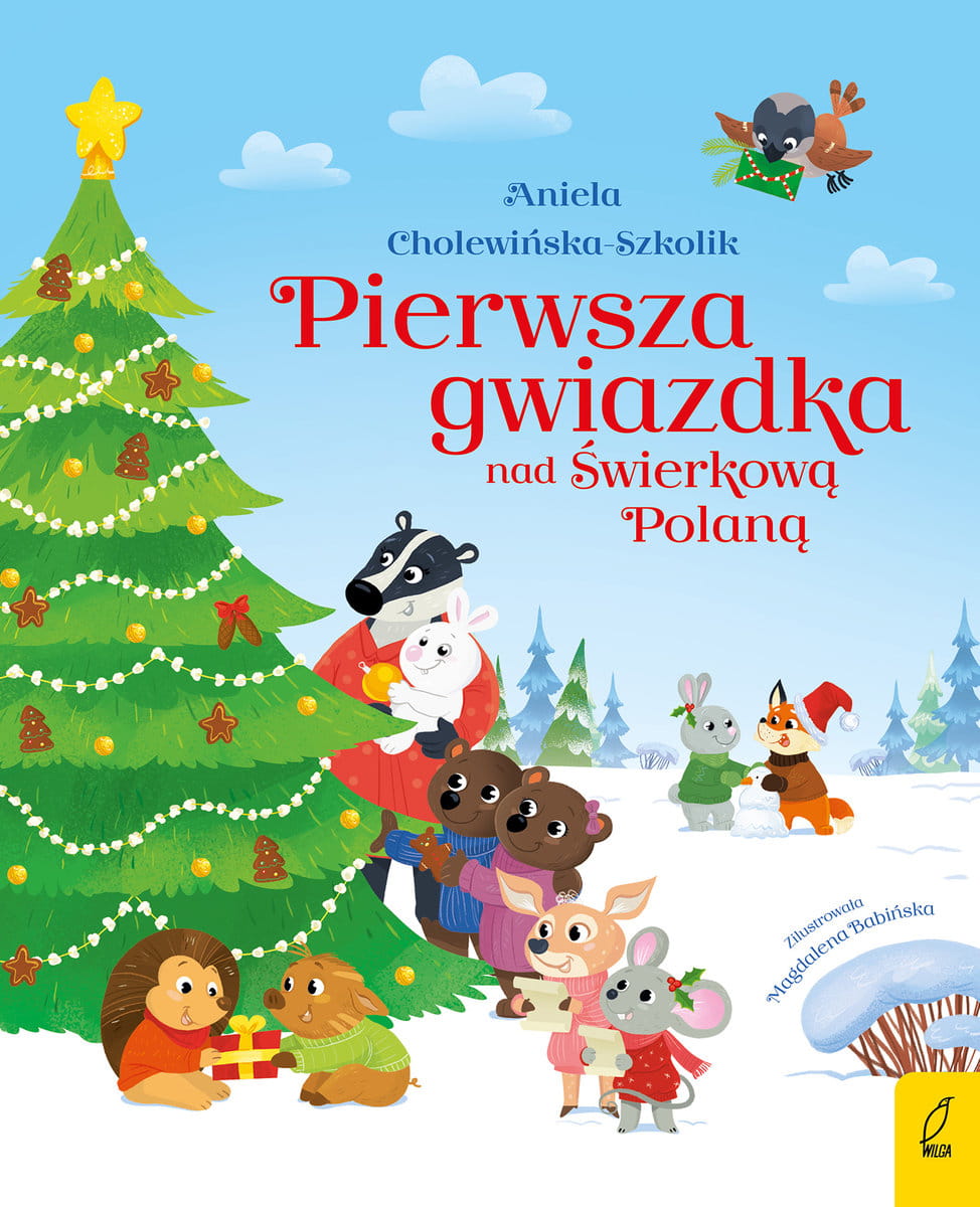 Choinka na polanie a wokół niej zgromadzone zwierzaki