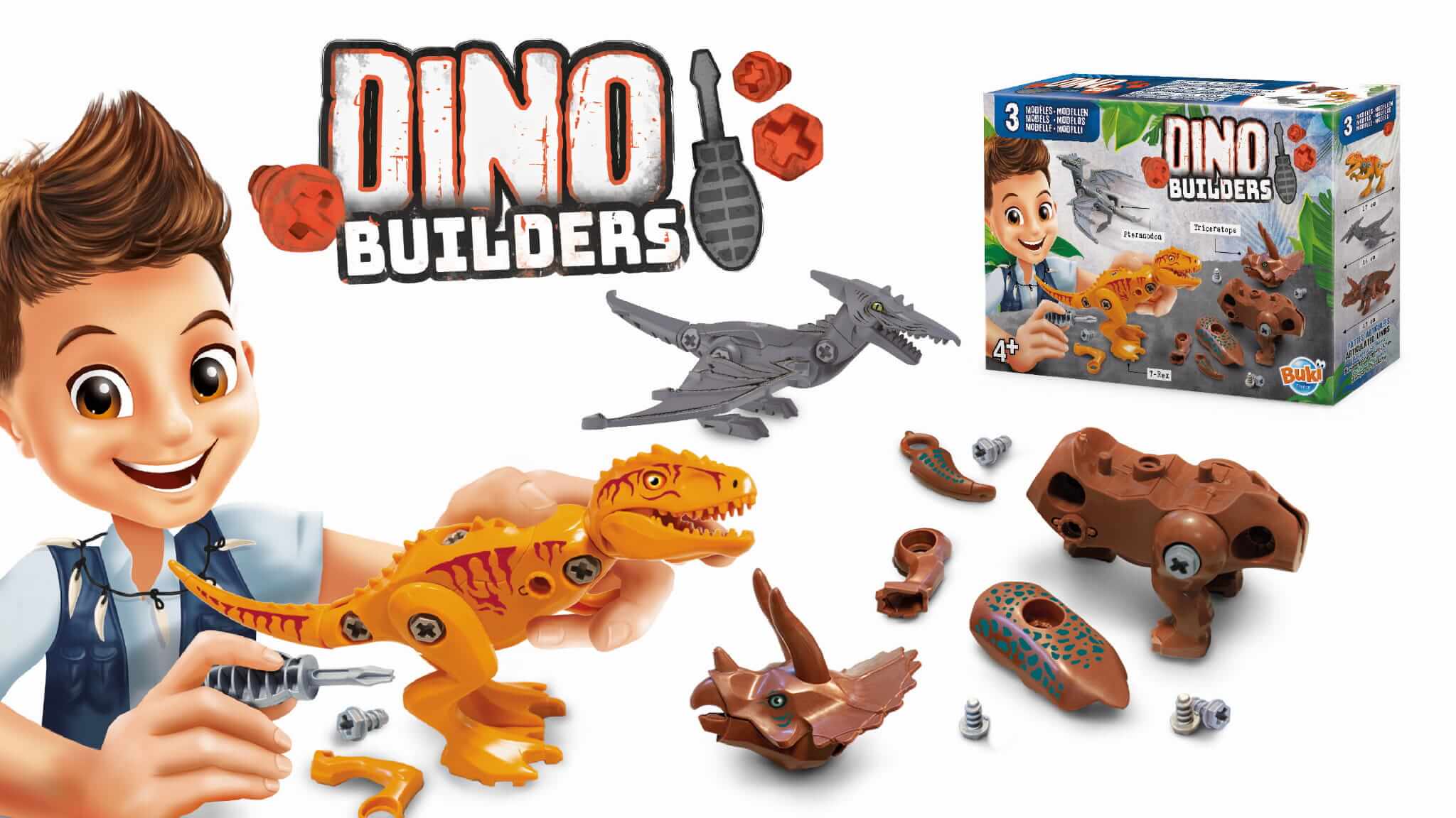 Buki – Coffret Dinos à Assembler – 3 Modèles Articulés (T-Rex, Tricératops, Ptéranodon) – Tournevis Inclus – Dès 4 Ans